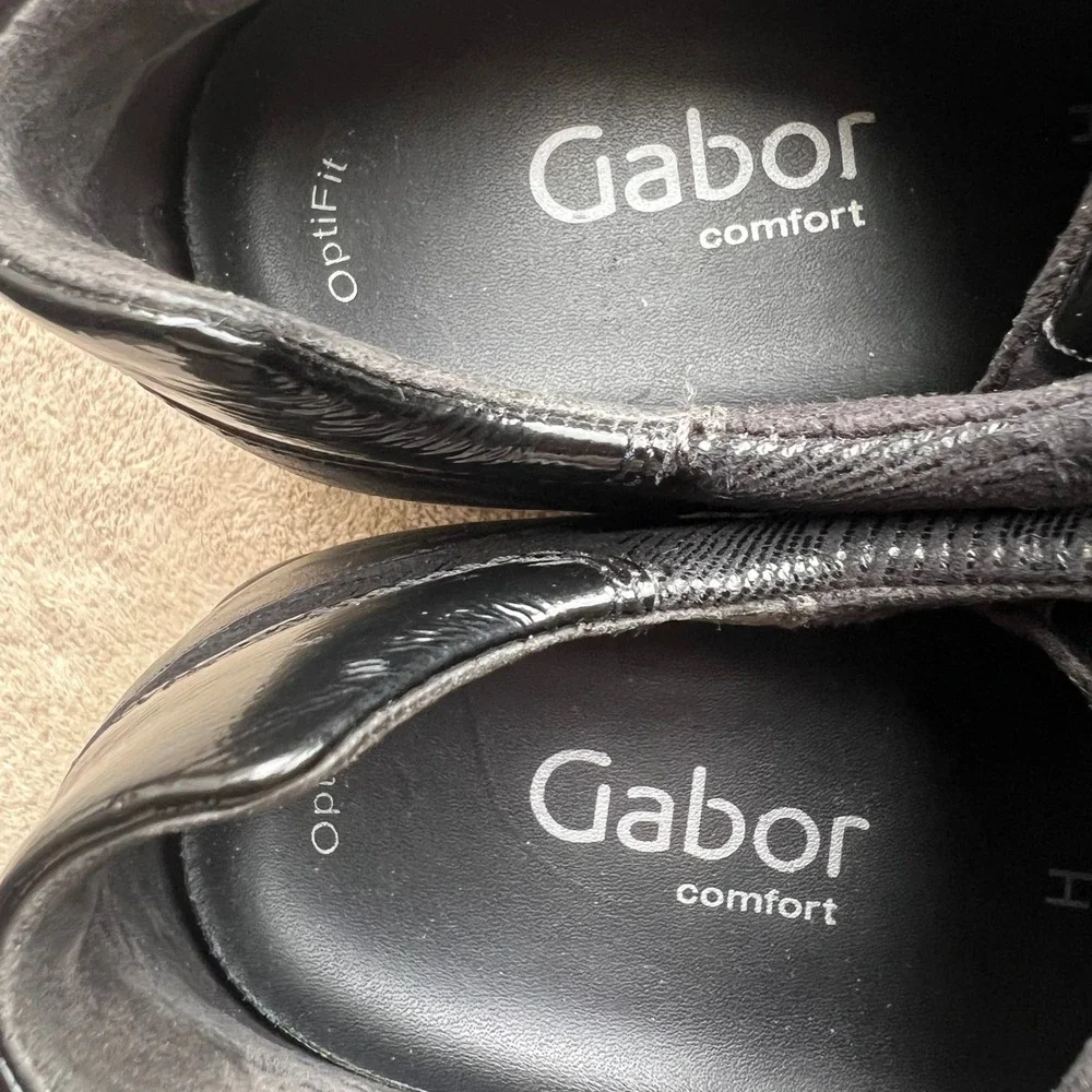 Gabor Comfort OptiFit Women 6.5 H US 9 Black‎ Leather Fashion Sneakers Side Zip